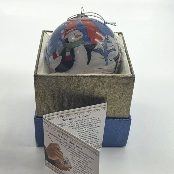 Pier 1 Li Bien Christmas Ornament Glass Ball Holiday 2014 Ice Skating Penguins - Picture 10 of 10